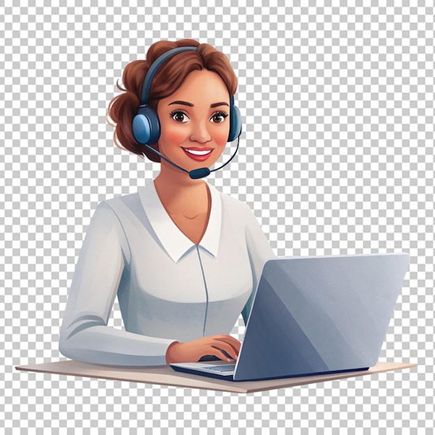 PSD call center support assistant woman transparent background