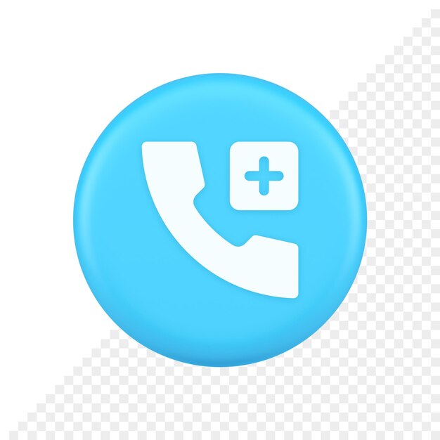 Call phone add emergency hotline service blue round button 3d realistic icon