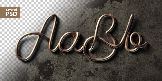 PSD calligraphic alphabet made of copper wires