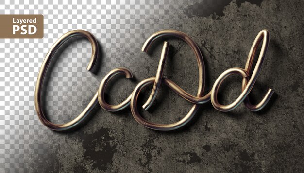 PSD calligraphic alphabet made of copper wires