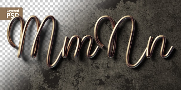 PSD calligraphic alphabet made of copper wires