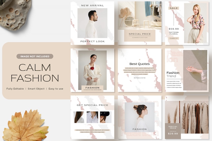 PSD шаблон сообщения instagram в социальных сетях calm fashion