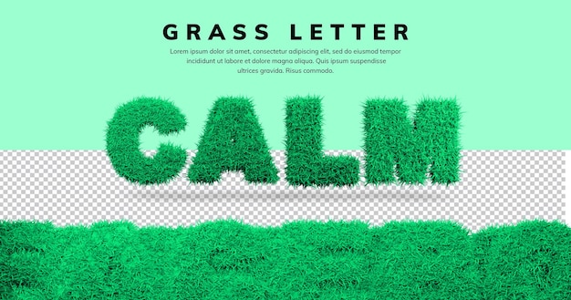 PSD calm text effect with 3d grass letter design