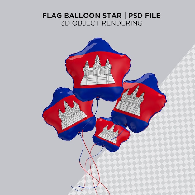 PSD cambodia flag 3d balloon four floating khmer flag realistic foil rendering