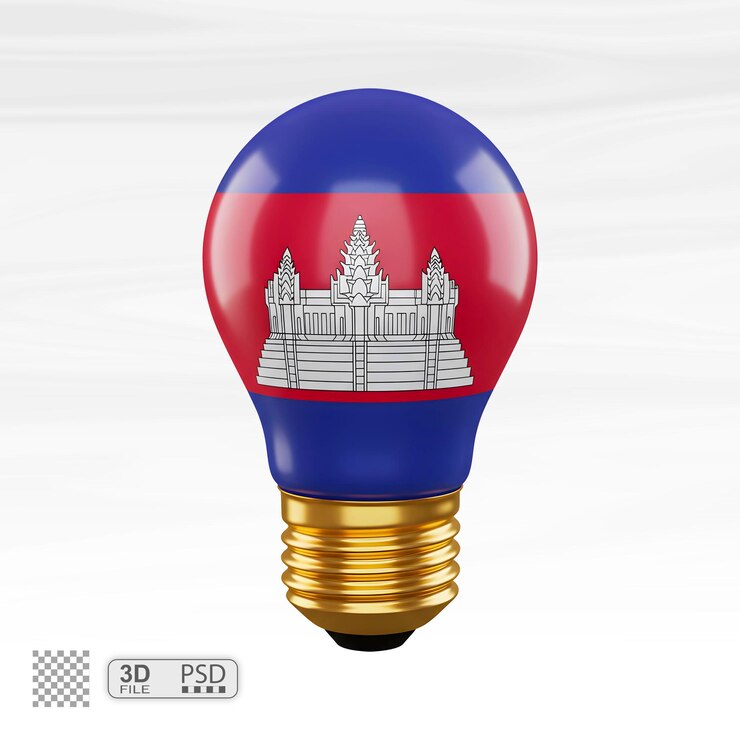 PSD cambodian flag light bulb with angkor wat - 3d render