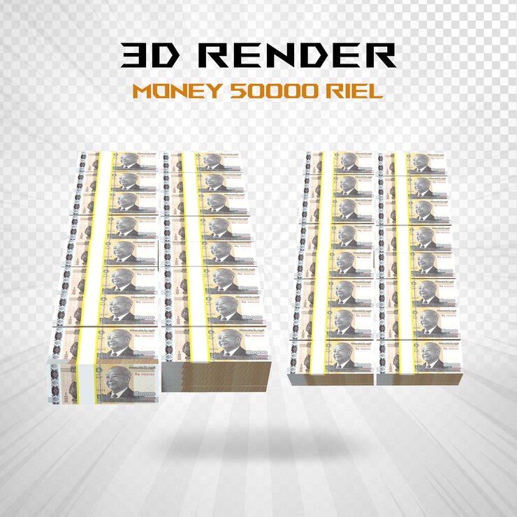 PSD cambodian money 50000 riel currency 3d rendering
