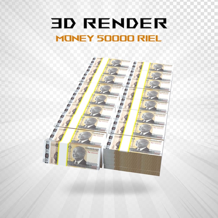 PSD cambodian money 50000 riel currency 3d rendering