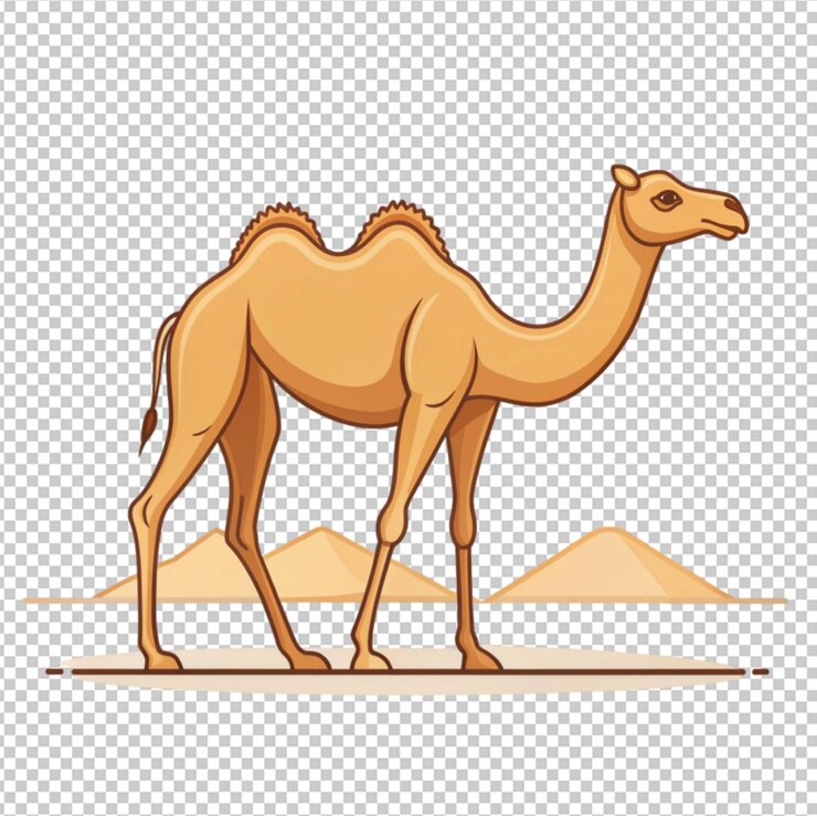 PSD camel in desert vector illustration in thin line