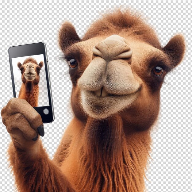 PSD a camel is holding a phone with a picture of a camel on it