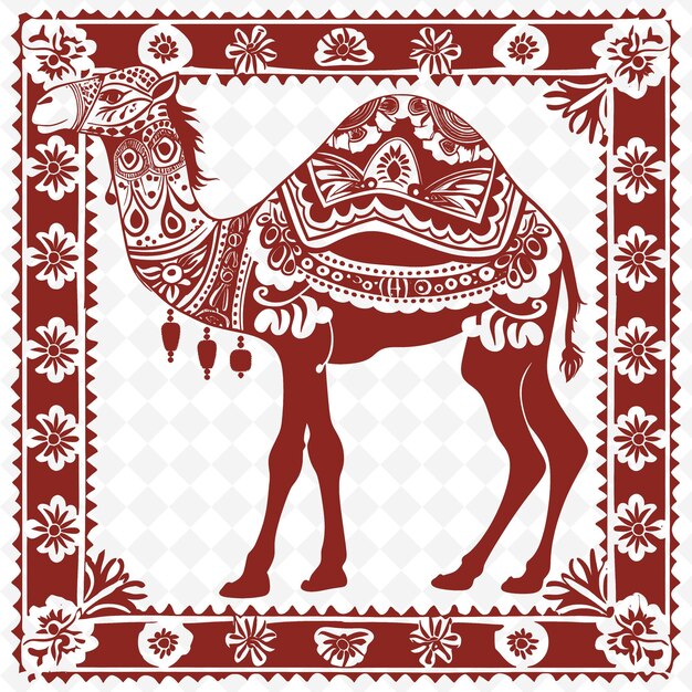 PSD camel line art met arabische patronen en woestijnelementen voor outline scribble arts of nature decor