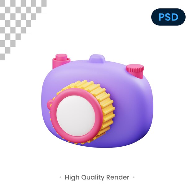 Fotocamera rendering 3d illustrazione psd premium