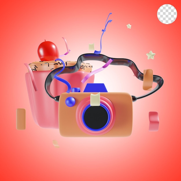 camera and cupcake icon 3d illustration