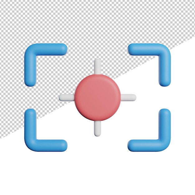 PSD 카메라 초점 기호 전면 보기 투명 배경에 3d 렌더링 아이콘 그림