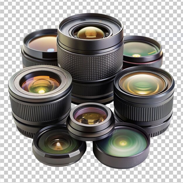 PSD camera lens kit on transparent background