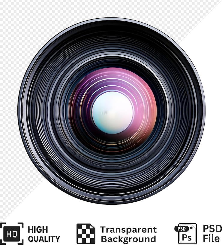 PSD 透明な背景に隔離された複数の開口ブレードを持つカメラレンズ