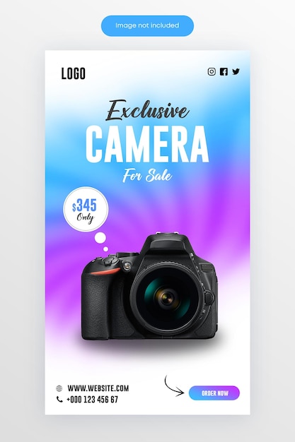 Дизайн шаблона истории Instagram для продажи камеры
