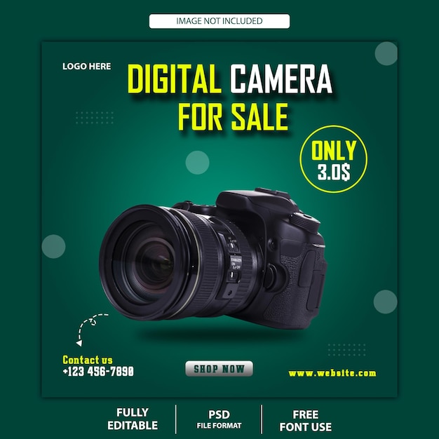 PSD post e banner sui social media per la vendita di fotocamere