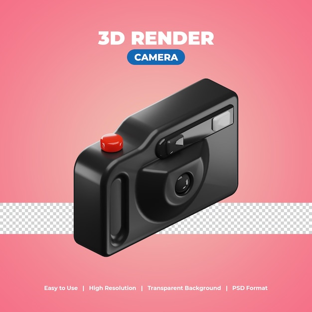 PSD camera with 3d render icon illustration