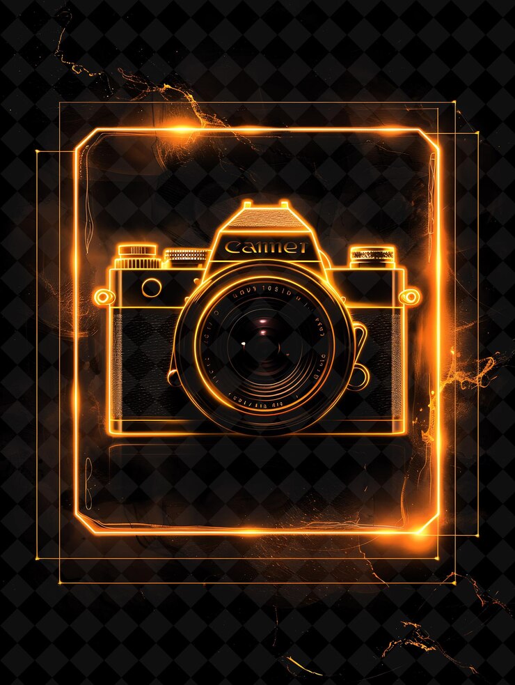 PSD a camera with a flash of lens flares on the bottom