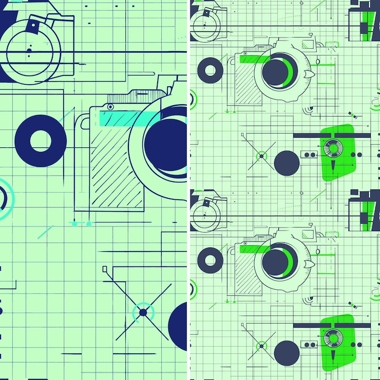 PSD camera with lens silhouette and travel design with grid patt illustration vector pattern designs