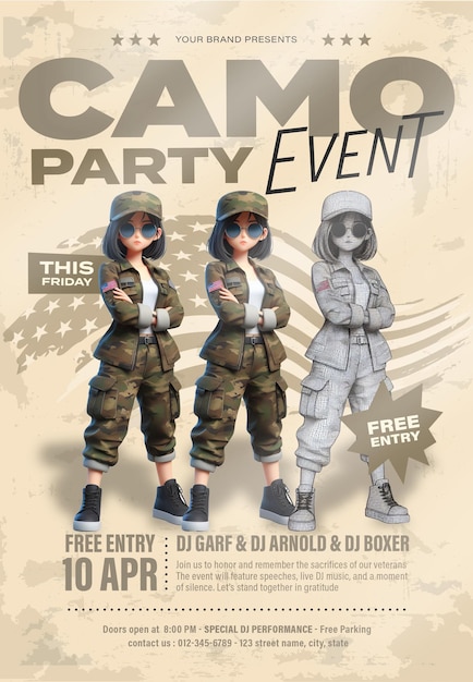 PSD camo party evenement flyer psd sjabloon