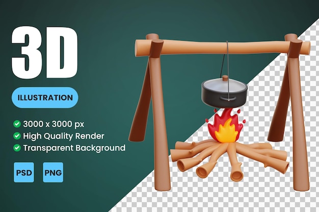 PSD camp cooking 3d icon illustrations