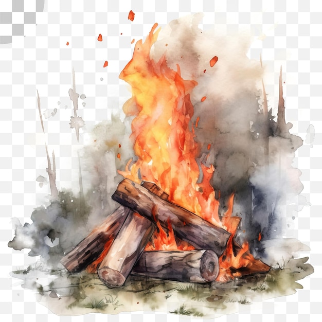 PSD camp fire watercolor transparent background