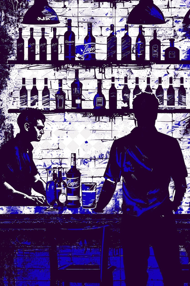 PSD campari scene with a bartender making and a customer in the italy culture illustration design