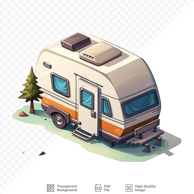 A camper van with a tree on the top and the word camper on the bottom.