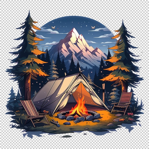 PSD Палатка с огнем в горах