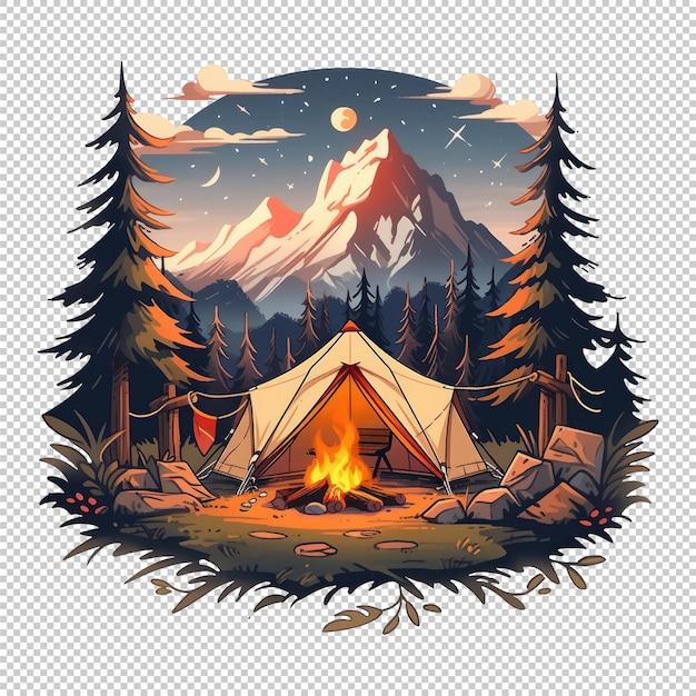 Campfire tent in the mountain