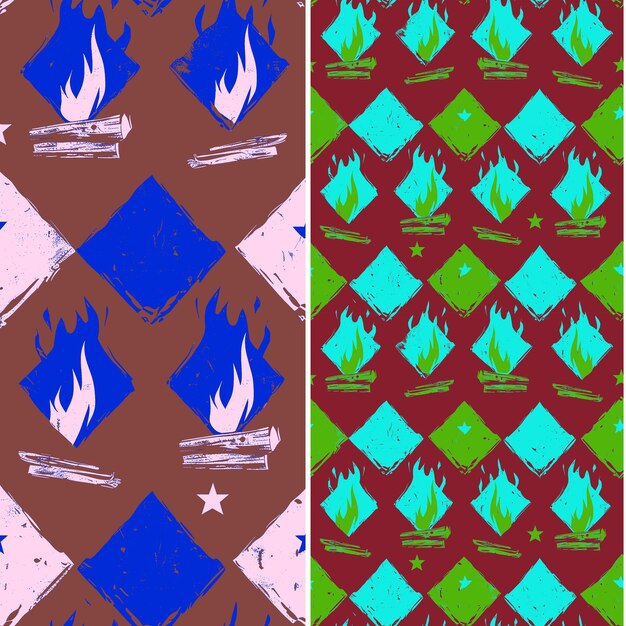 Campfire With Log Silhouette and Rustic Design With Triangul Illustration Vector Pattern Designs