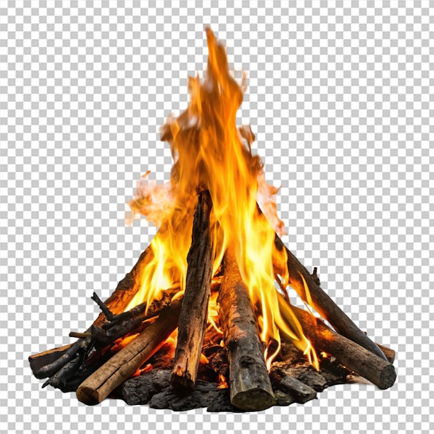 Campfire with lump wood on transparent background