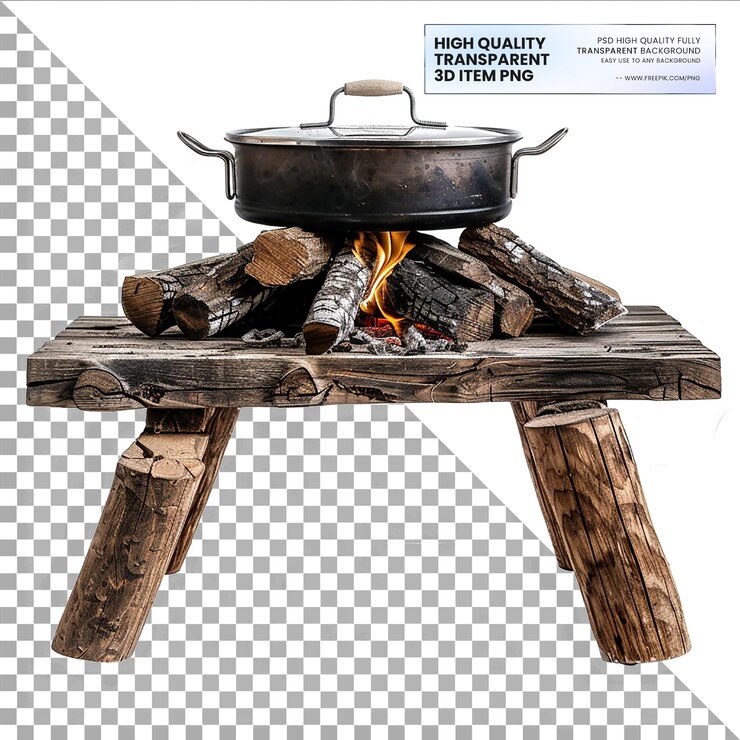 PSD camping campfire cooking grate steel grate for cooking on transparent background