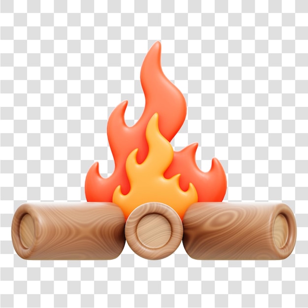 Camping Fire 3D Icon Rendering Isolated Transparent Background