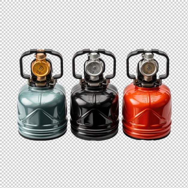 PSD camping fuel canisters isolated on transparent background generative ai