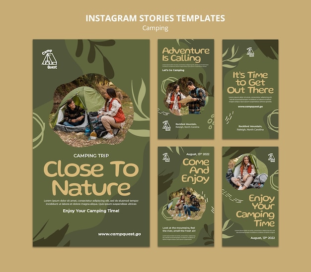 PSD camping instagram stories collection with vegetation