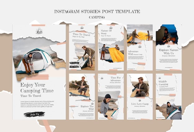 PSD design del modello di storie di instagram da campeggio