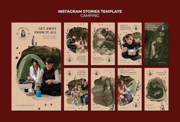 PSD design del modello di storie di instagram da campeggio