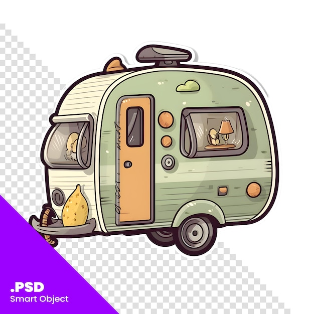 PSD camping trailer icon in cartoon style vector illustration isolated on white background psd template