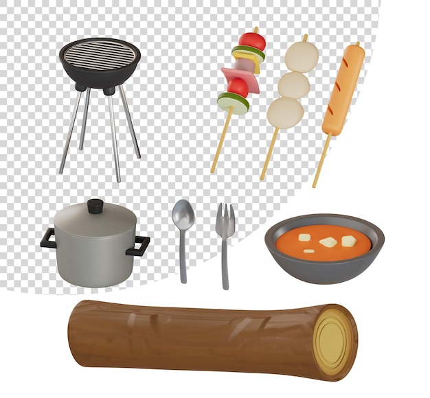 PSD camping travel supplies 3d render illustration