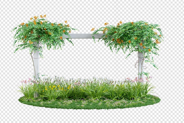 PSD campsis radicans on grass in 3d rendering