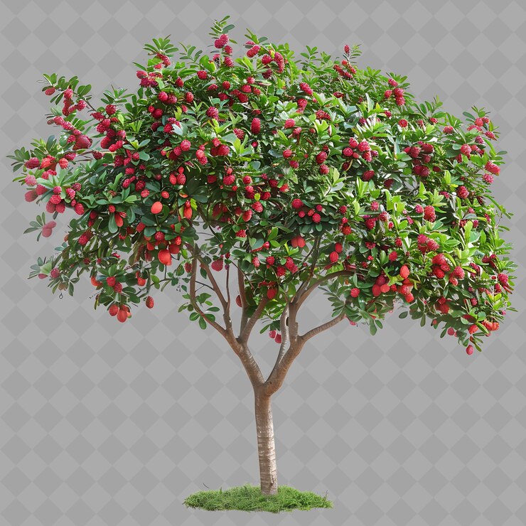 PSD camu camu tree with round dense canopy small to medium sized png tree on clean background