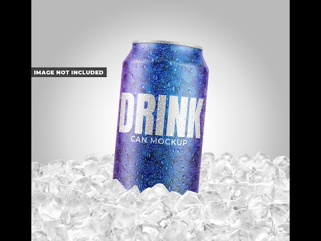 Can with water drops on ice mockup