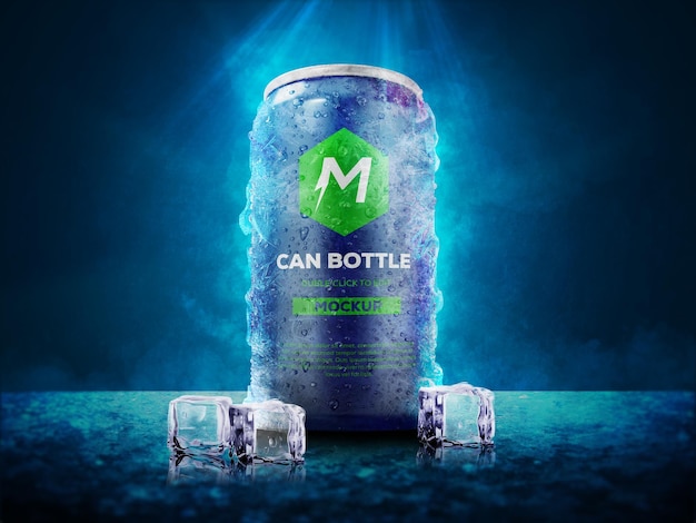 PSD can with water drops mockup