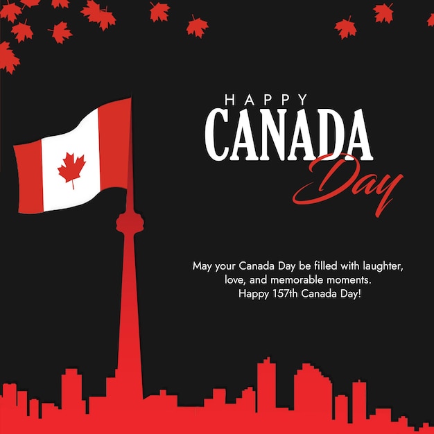 Canada dag post met canada vlag en zwarte achtergrond stadsbeeld