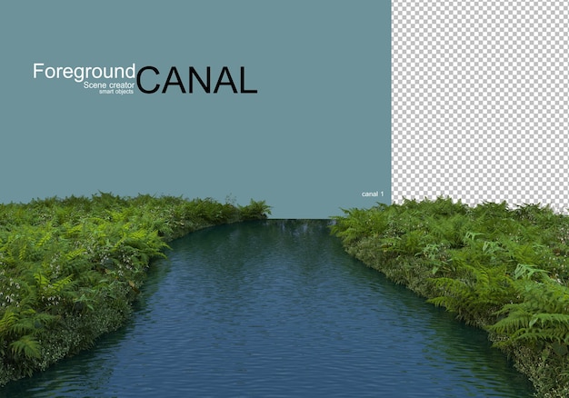 PSD Вид на канал и растения на набережной