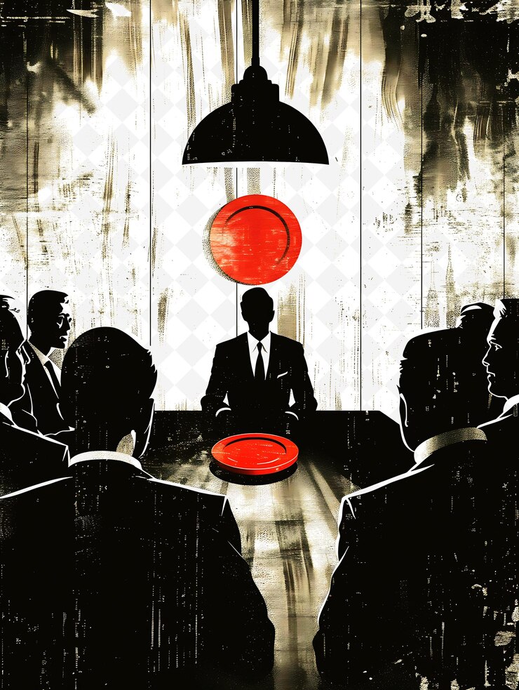 PSD candidate meeting with local leaders with red campaign butto png flat illustration background