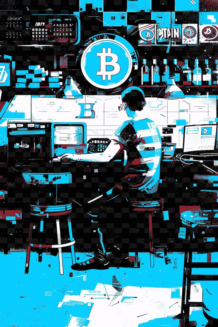 PSD candidate at a small business discussing bitcoins benefits r flat illustration idea designs
