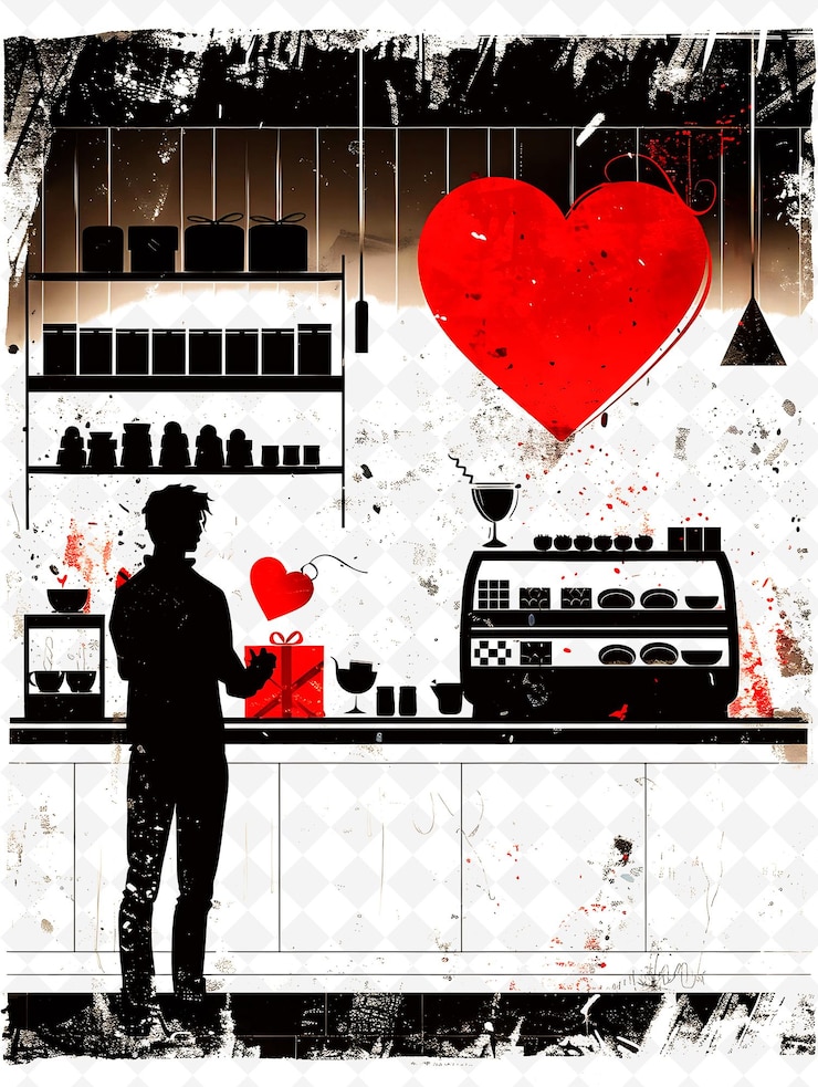 PSD a candidate visiting a chocolate shop with a red heart shape png flat illustration background